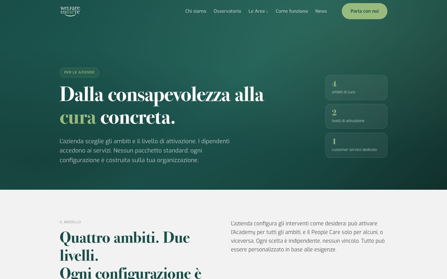 Quattro ambiti e due livelli: il modello messo in pagina